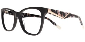 Moonlight Damenbrille XM 6082 C2 aus schwarzem Acetat mit gemusterten Bügeln – Seitenansicht
