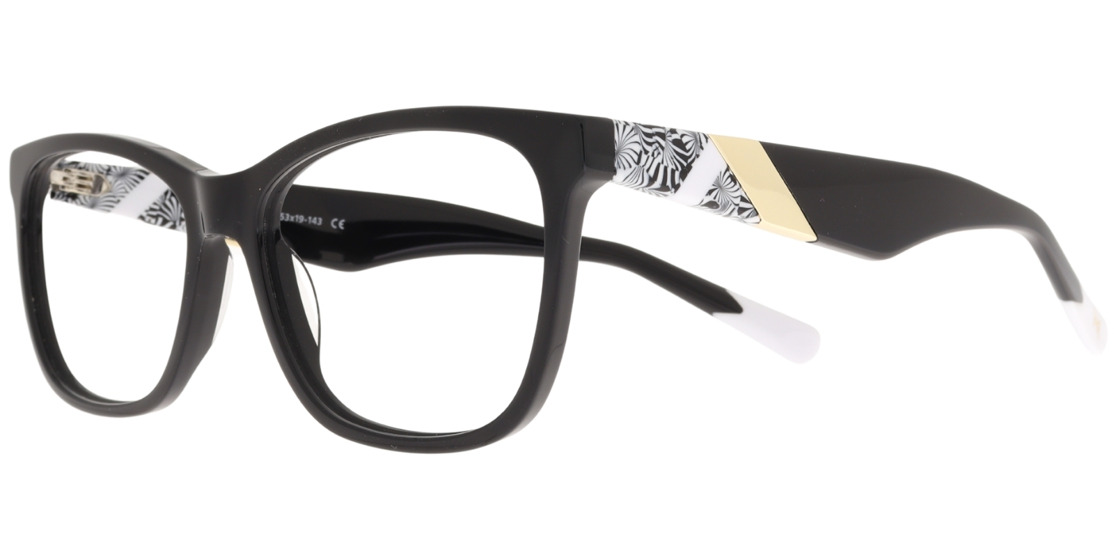 Moonlight Damenbrille XM 6083 C1 aus schwarzem Acetat mit gold-weißen Bügeln – Seitenansicht